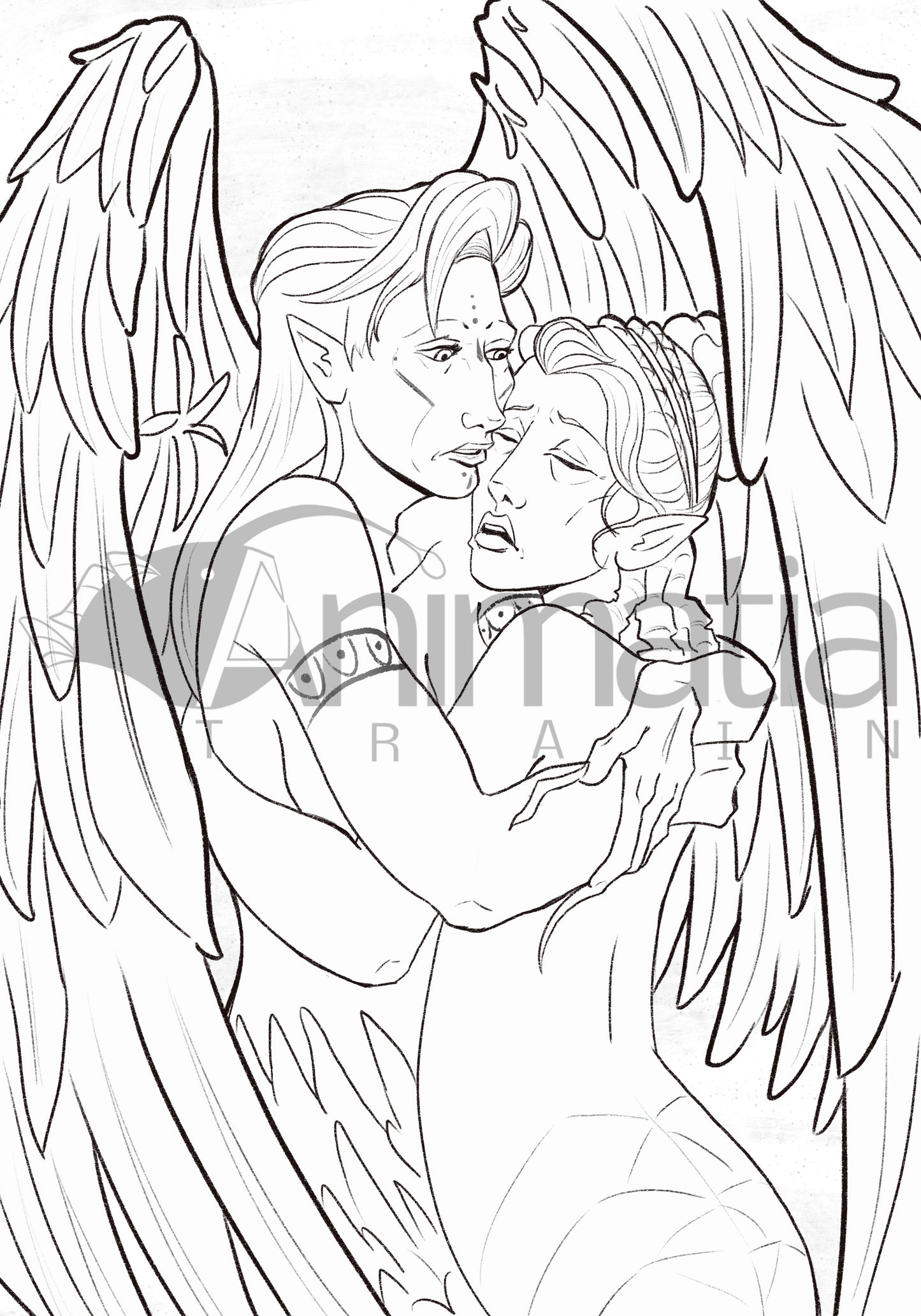The Harpy and the Naga - Coloring Page