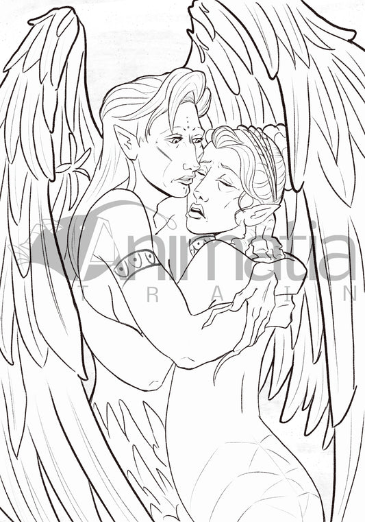 The Harpy and the Naga - Coloring Page