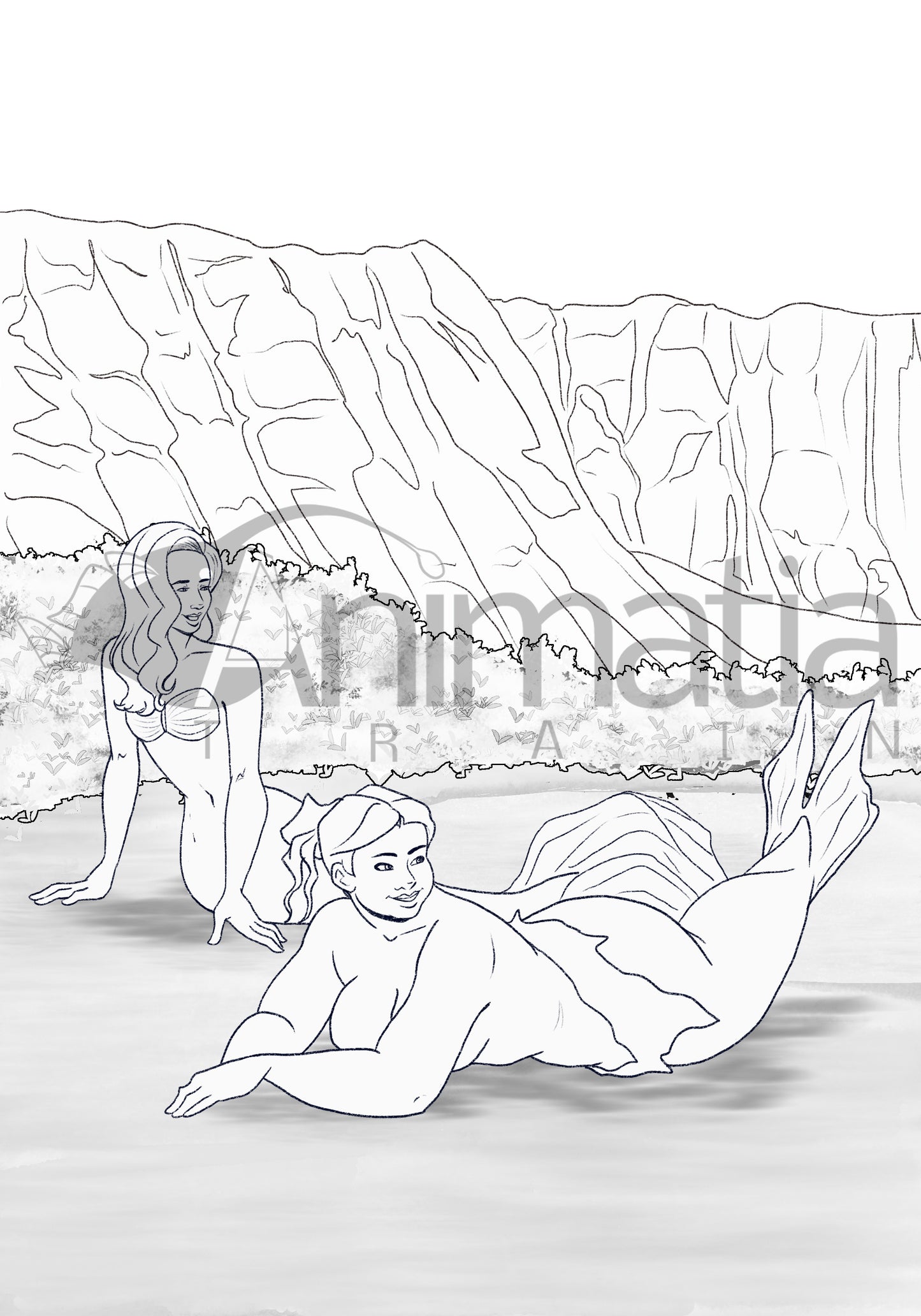 Mermaid and Selkie - Coloring Page
