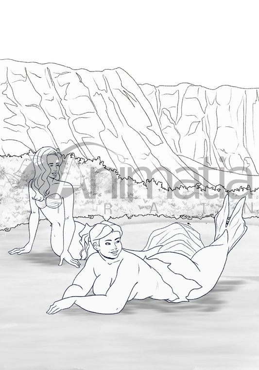 Mermaid and Selkie - Coloring Page