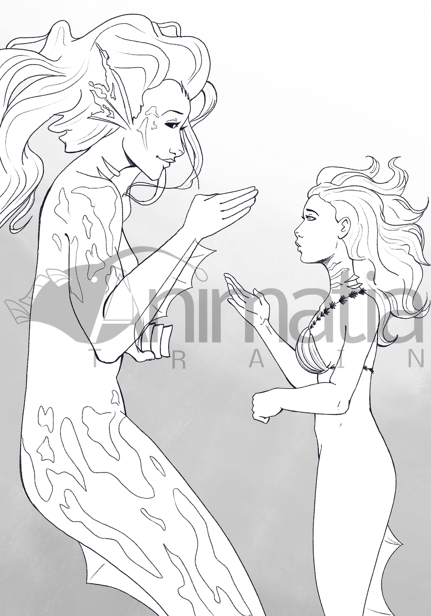 The Mermaid and the Siren - Coloring Page
